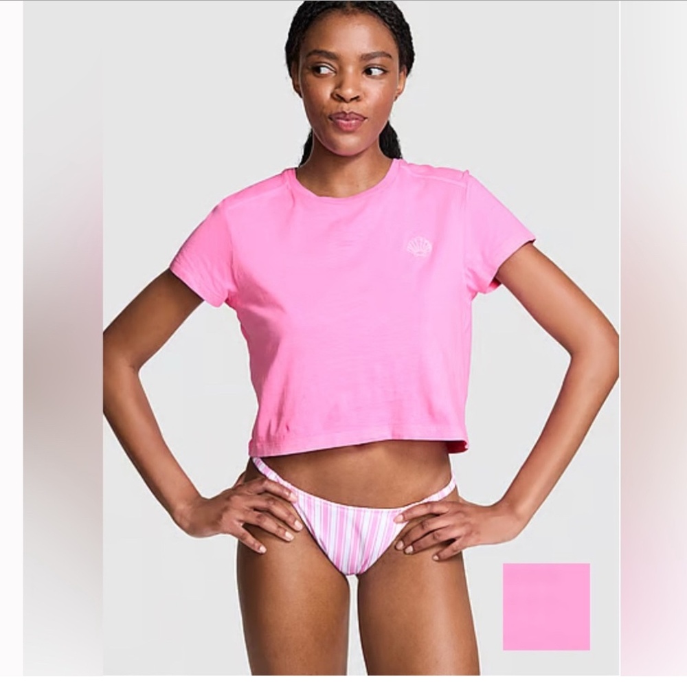 NWT! VS PINK SEASHELL SZ XXL *BARBIE NEON HOT PINK* DREAMER COTTON CROP TEE